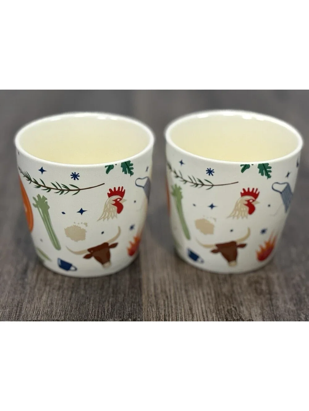 Brodo Soup/Coffee Mugs Set of 2 – Veggie Kitchen Print Ceramic Cups 12 oz NWOT